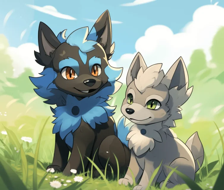 Rockruff and Lucario wolf pokemon